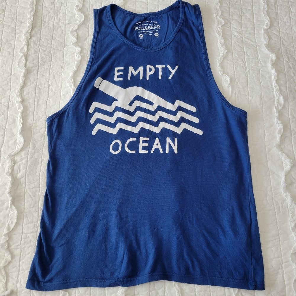 Pull&Bear Empty Ocean Tank Top M Euc Blue And Whi… - image 1